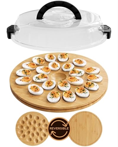 Bamboo Deviled Egg Containers with Lid, 22 Egg Capacity - Trayful