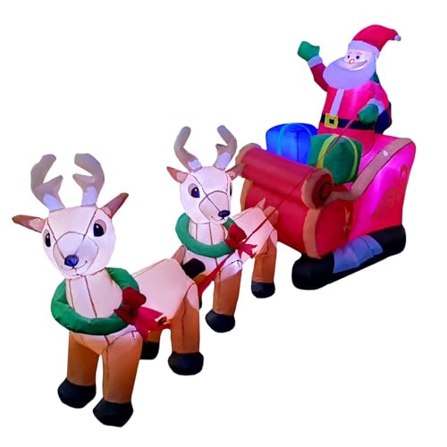SEASONBLOW 8 Ft LED Inflatable Santa Reindeer Sleigh Yard Decoy Xmas Decoration