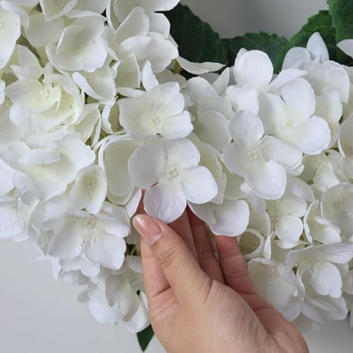 21-Inch Artificial Hydrangea Flower Wreath for Front Door Decor (White)