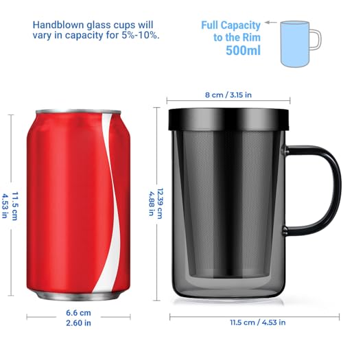 Ecooe 16.9oz Borosilicate Glass Tea Cup with Infuser & Lid - Black 430ml