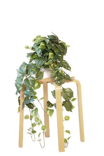 32-Inch Artificial Pothos Ivy Plant with Minimalist Pot, Variegated Silk
