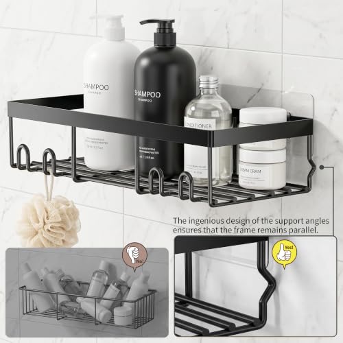 Moforoco Black Shower Caddy Shelf Organizer 2-Pack, Self Adhesive Wall Mount Metal Bathroom Storage Basket