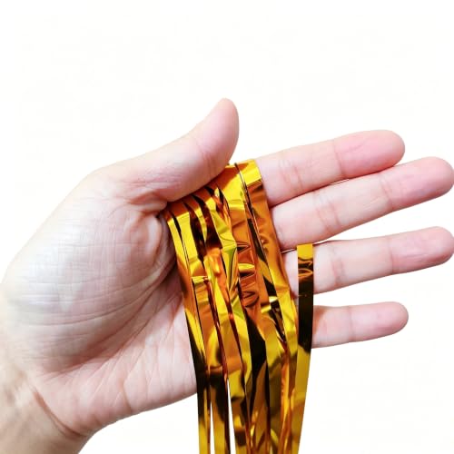 Gold Foil Fringe Backdrop Curtains (4-Pack) - 3.3 x 6.6 ft Tinsel Party Streamers
