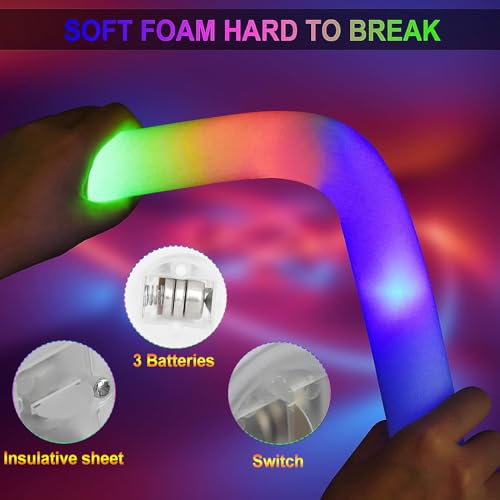 30-Pack LED Foam Glow Sticks, Multicolor Light-Up Foam Wands for Parties