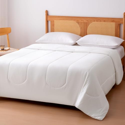 Cooling Comforter for Hot Sleepers - Lightweight All-Season Blanket, 90x90 Queen, White