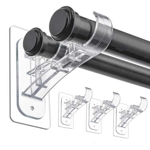 Double Curtain Rod Brackets, Adhesive No-Drill Heavy Duty Wall Hangers (4 Pack)