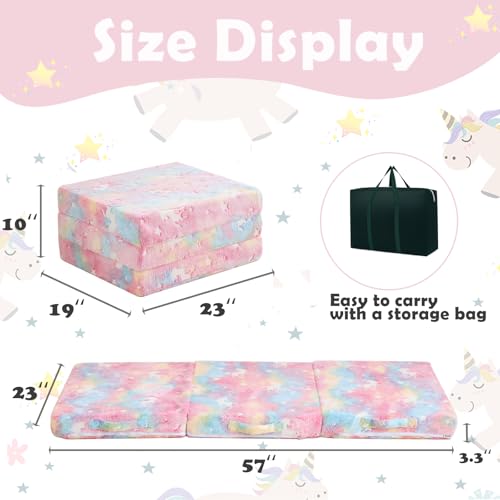 Foldable Glow-in-the-Dark Kids Floor Mattress with Storage Bag, 57x23 in
