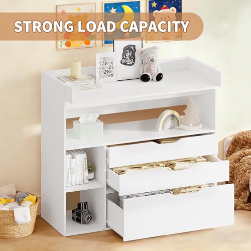 White Pipleo Baby Changing Table Dresser with 3 Drawers & Shelves