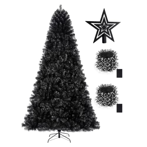 6ft Black Pre-Lit Artificial Christmas Tree with LED Lights & Accessories