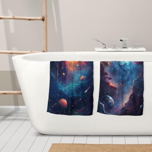 Space Hand Towels, 2-Piece Alien Galaxy Decorative Set for Bathroom Kitchen