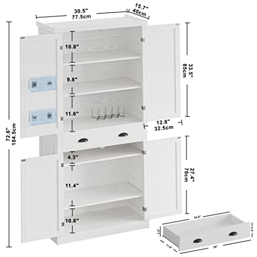 Tall Storage Cabinet with Drawer and Adjustable Shelves for Living Room