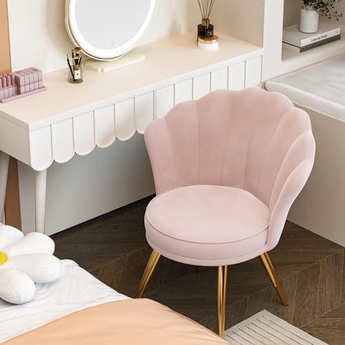 Velvet Accent Chair with Gold Metal Legs, Shell-Shaped Vanity Chair