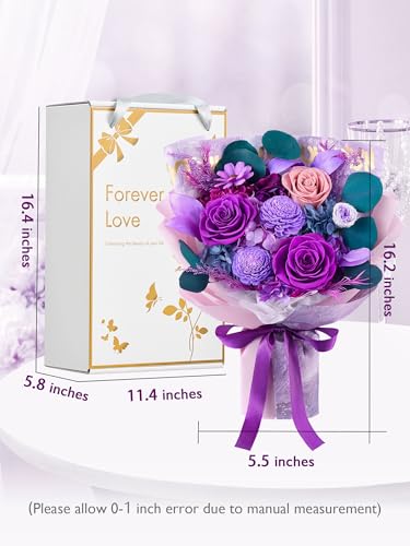 Preserved Purple Roses Bouquet - Real Long-Lasting Flower Gift for Home & Special Occasions