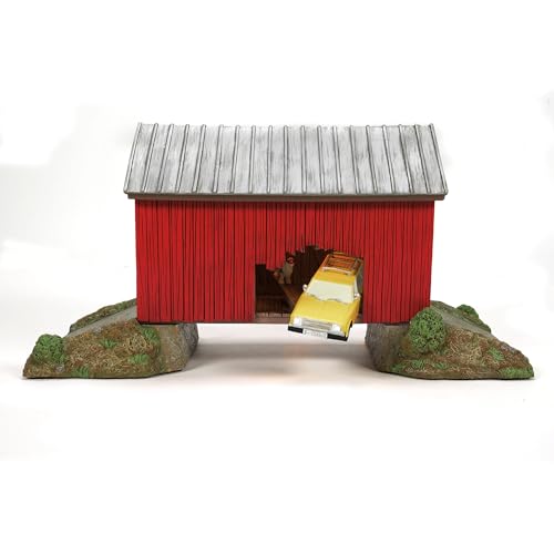 Illuminated Winter River Bridge Car Crash Collectible Village Building