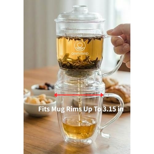 OMMMIND Clear Glass Tea Infuser for Loose Leaf Tea - 15.2 oz, Without Mug