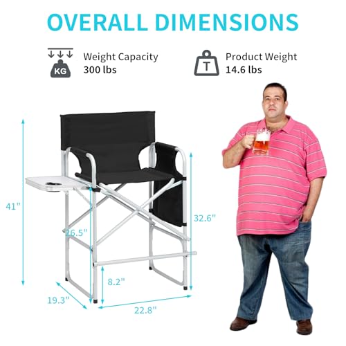 Portable 26-Inch Folding Director Chair with Side Table and Storage Bag