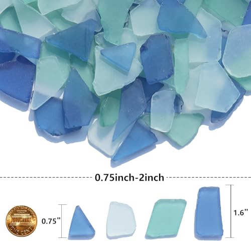 Blue Mixed Frosted Sea Glass Pieces for Crafts & Vase Filler - 34oz