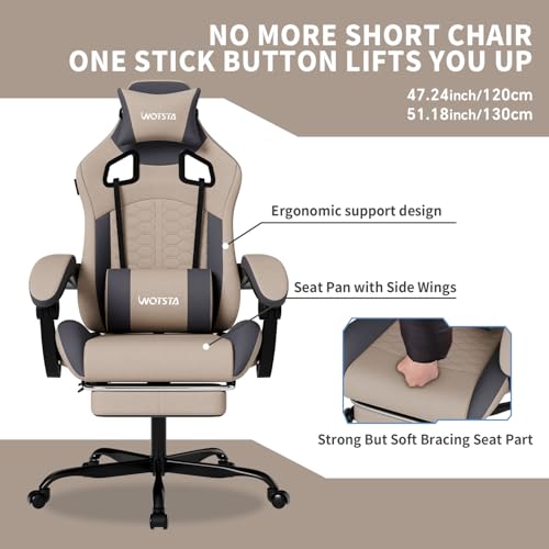 Ergonomic Gaming Chair with Massage & Footrest - Reclining High Back Chair, Grey