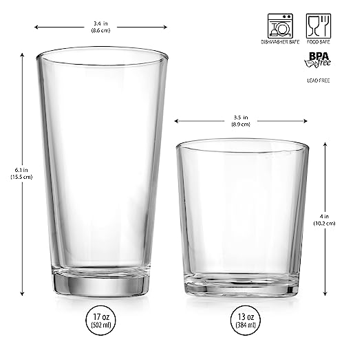 12-Piece Glassware Set - 17 oz Highball Glasses and 13 oz Whiskey Glasses