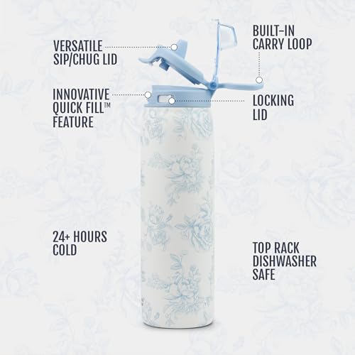 Insulated Stainless Steel Water Bottle with Quick Fill Lid & Dual Spout
