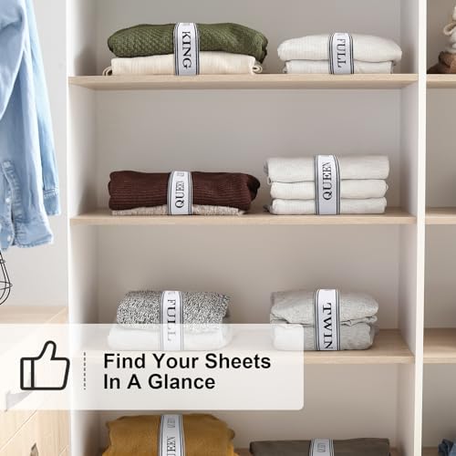 Elastic Bed Sheet Organizer Bands with Hook & Loop Size Labels - 4 Pack