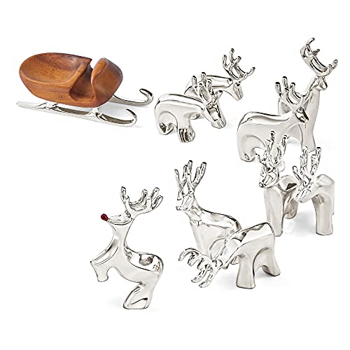 Blitzen Reindeer Figurine Set - Lustrous Alloy Christmas Holiday Decor - 3 Piece Display