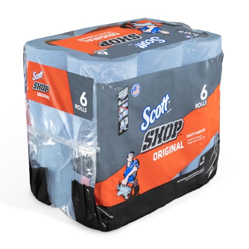 Blue Shop Towels on a Roll - Heavy-Duty Multi-Purpose Paper Towels, 6 Pack