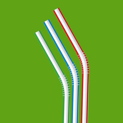 Disposable Striped Plastic Flex Straws - 100 Count, BPA Free, Assorted Colors - Large Pack