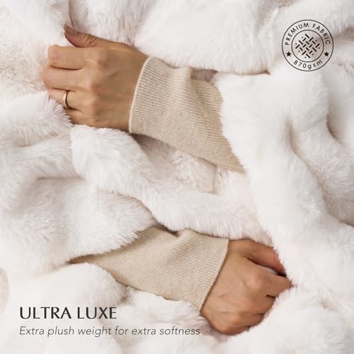 Ivory Faux Rabbit Fur Throw Blanket, 60x80 Inch Sculpted Bubble Texture