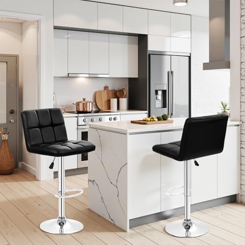 Adjustable Swivel Bar Stools with Backrest - PU Leather, Set of 2