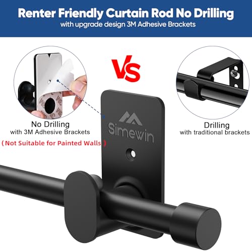 No Drill Curtain Rod Set - 30 to 60 Inch Adjustable with Adhesive Brackets