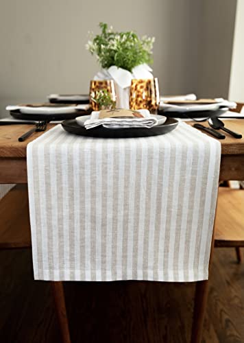 Solino Home 100% Pure Linen Table Runner 14x72 Natural & White – 01 Variation