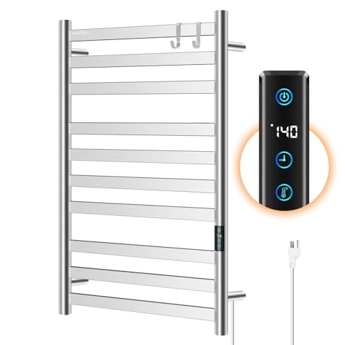 10-Bar Heated Towel Rack, Stainless Steel Wall Mounted Towel Warmer
