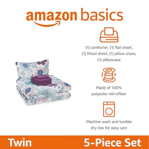 Kids Microfiber 5-Piece Bed-in-a-Bag Twin Bedding Set - Bluish Flowers