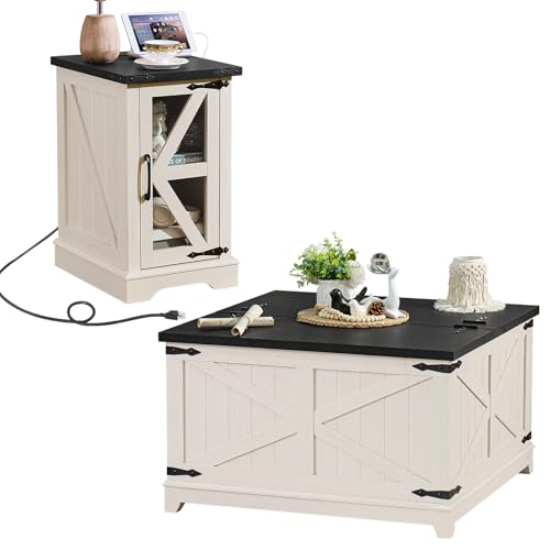 3-Piece Farmhouse Coffee Table Set with Charging Station and Storage