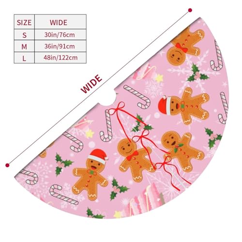 JOOCAR 48 Inch Pink Christmas Tree Skirt with Lace Up Candy Cane Gingerbread Pattern - 122cm