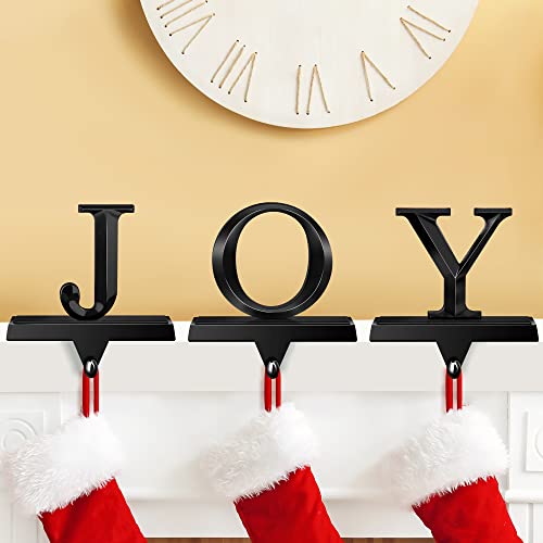 Black Christmas Stocking Holders Set of 3 - Metal Mantel Clips for Decorations