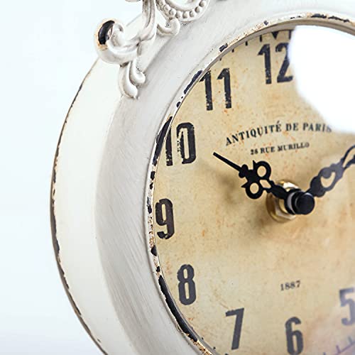 Vintage Small Table Clock, Rustic French Farmhouse Shelf Desk Clock