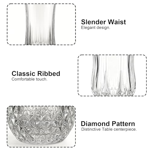 8-Piece Glassware Set, Clear Ribbed Drinking Glasses for Water and Cocktails