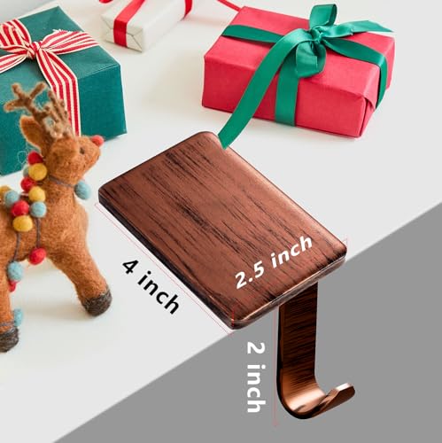 Btanadi 6 Pack Copper Metal Christmas Stocking Holders - Weighted Mantle Hangers with Non-Slip Pads