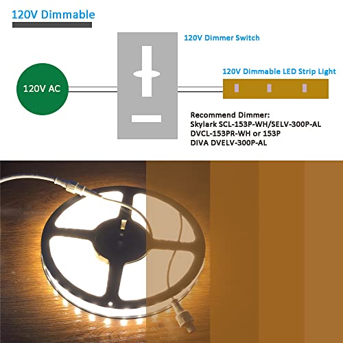 120V Waterproof Dimmable LED Rope Light 16.4ft for Under-Cabinet & Decor