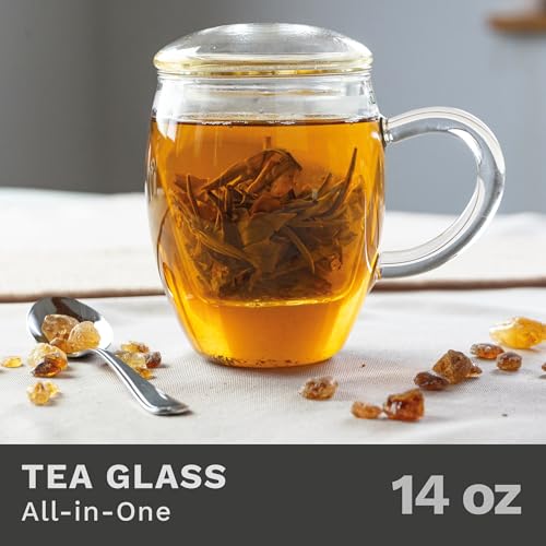 Creano 1 Piece 400ml Glass Tea Infuser Mug with Lid & Filter - Large Loose Leaf Tea Cup