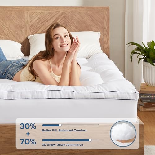 BEDLORE Queen Mattress Topper - Thick Soft Pillow Top Pad, 6-18" Deep Pocket