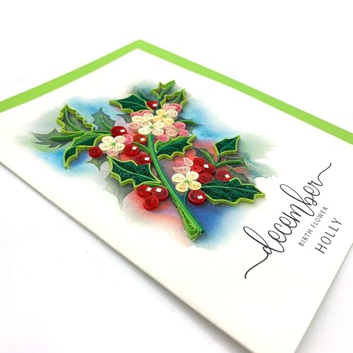 December Holly Flower Quilling Card - Handmade Birthday & Anniversary Greeting
