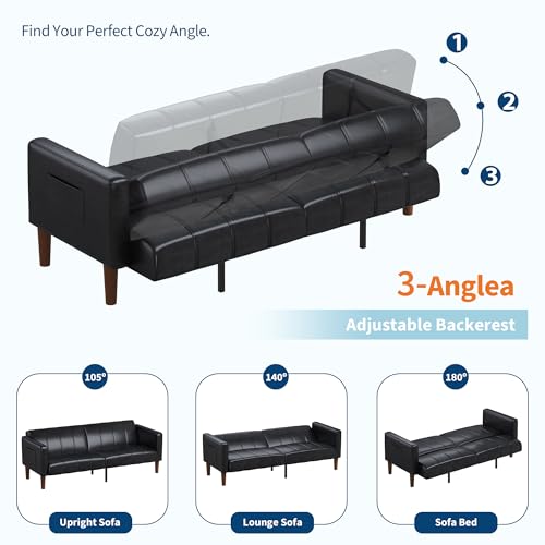 75-Inch Faux Leather Convertible Futon Sofa Bed with Adjustable Backrest