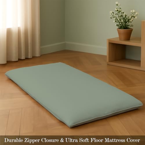 Full XL Japanese Futon Cover - 100% Egyptian Cotton, Soft Zippered Floor Mattress Protector