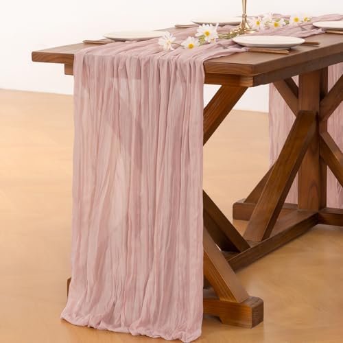 Socomi Dusty Pink 10ft Cheesecloth Table Runner for Wedding & Party Decor