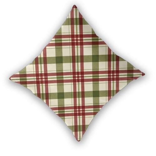 JXDXHCW Christmas Velvet Throw Pillow Covers 18x18 Inch - Ivory Olive Maroon Bias Plaid Set of 2