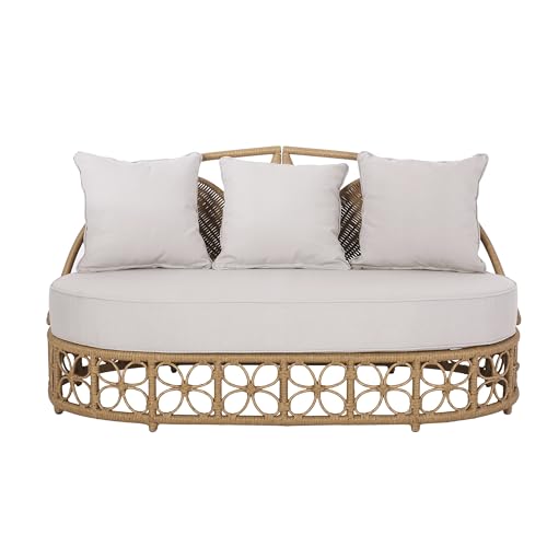 Boho Outdoor Wicker Daybed with Cushions for Patio & Garden