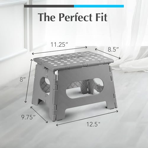 8-Inch Folding Step Stool - Non-Slip Collapsible Plastic Stool (300 lbs)